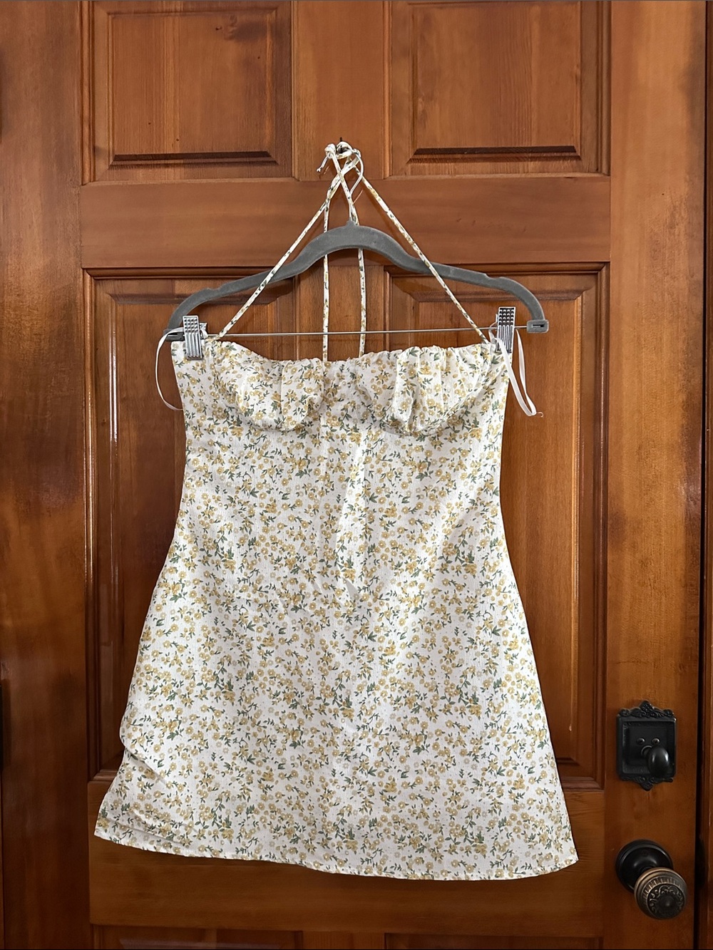 Princess Polly Strapless Floral Mini Dress — White with Yellow & Green